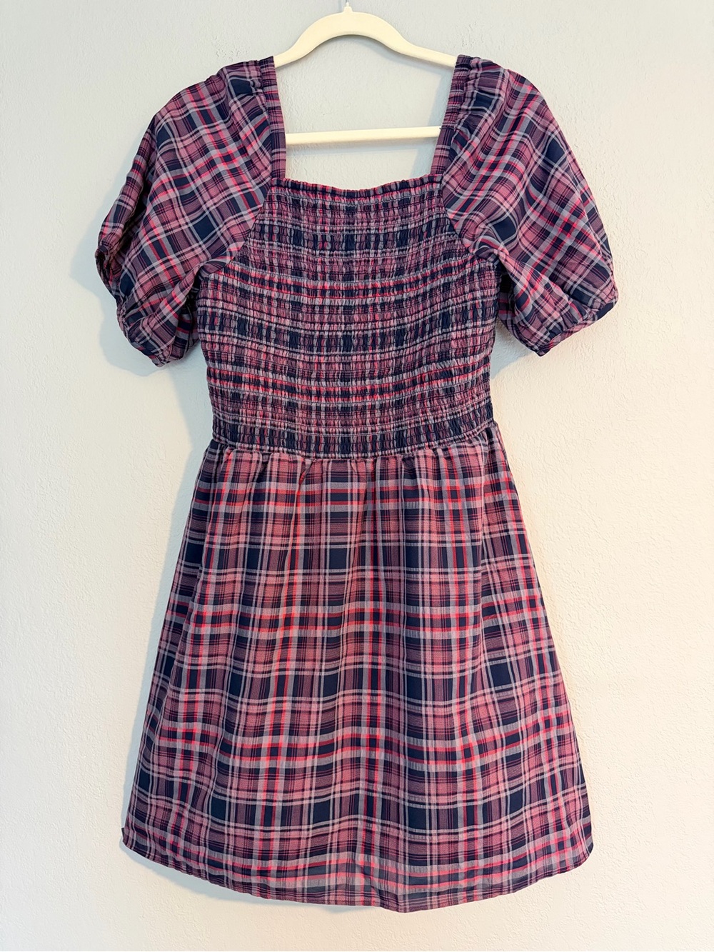Madewell Lucie Puff-Sleeve Smocked Mini Dress in Rockfern Plaid Size M - Picture 6 of 8